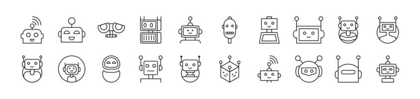 Robot Line Icon Pack. Editable Stroke. Minimalistic Linear Pictogram for Design of Cards, Apps, Banners, Posts vector