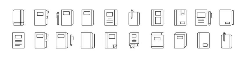 Notebook, Book for Notes Simple Isolated Line Icons Collection. Editable Stroke. Suitable for Web Sites, Books, Cards, Apps vector