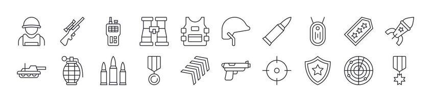 Army and Military Simple Icon Collection. Editable Stroke. Perfect for Infographics, Articles, Books, Flyers, Banners vector