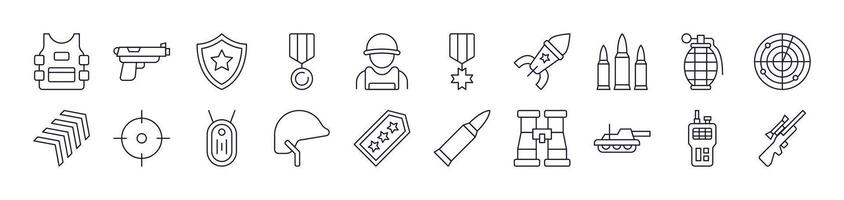 Army and Military Outline Image Collection. Editable Stroke. Perfect for Infographics, Articles, Books, Flyers, Banners vector