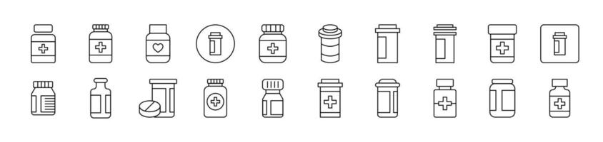 Bottle of Meds Related Line Icons for Web Sites, Books, Cards, Apps. Editable Stroke. Suitable for Web Sites, Books, Cards, Apps vector