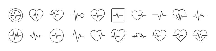 Pulse and Cardiogram Simple Isolated Line Icons Collection. Editable Stroke. Suitable for Web Sites, Books, Cards, Apps vector