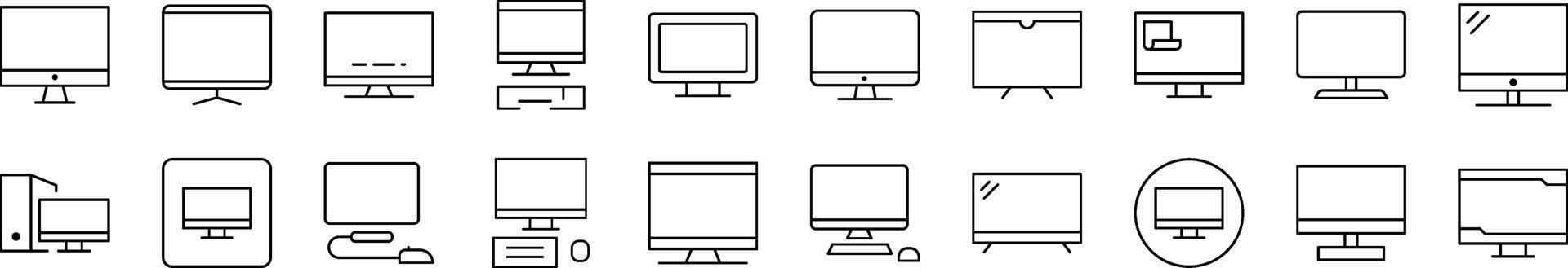 Computer Line Icon Pack. Editable Stroke. Minimalistic Linear Pictogram for Design of Cards, Apps, Banners, Posts vector