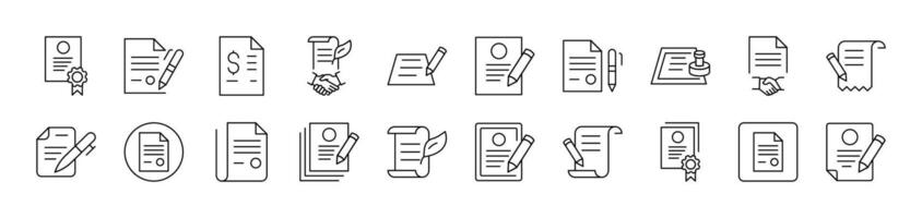 Documents with Quill, Pen, Stamp Related Line Icon Collection. Editable Stroke. Perfect for Infographics, Articles, Books, Flyers, Banners vector