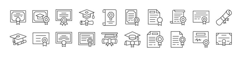 Collection of Icons of Diploma and Certificate Drawn with Thin Line for apps, web sites, banners, infographics and other types of design vector