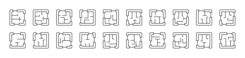Floor Plan Related Icon Set. Editable Stroke. Suitable for Web Sites, Books, Cards, Apps vector