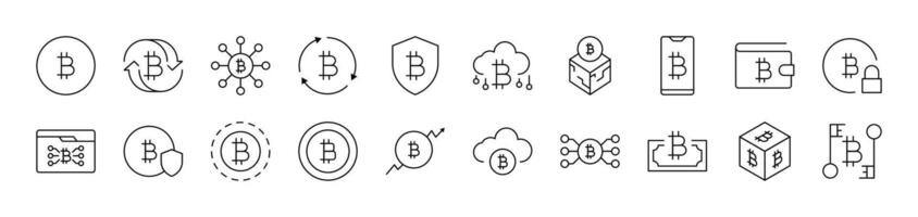 Cryptocurrency Related Line Icon Collection. Editable Stroke. Perfect for Infographics, Articles, Books, Flyers, Banners vector