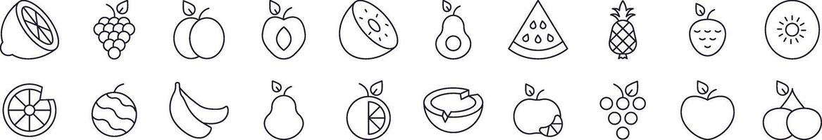 Watermelon, Coconut, Grape and Other Fruits Line Icon Collection. Editable Stroke. Minimalistic Linear Pictogram for Design of Cards, Apps, Banners, Posts vector