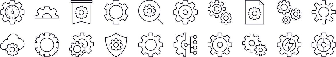 Gear Line Icon Pack. Editable Stroke. Minimalistic Linear Pictogram for Design of Cards, Apps, Banners, Posts vector