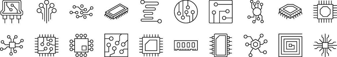 Chip and Scheme Line Icon Collection. Editable Stroke. Minimalistic Linear Pictogram for Design of Cards, Apps, Banners, Posts vector
