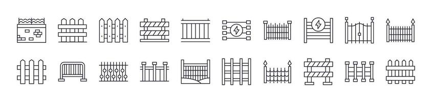 Collection of Outline Symbols of Fence Drawn with Thin Line for apps, web sites, banners, infographics and other types of design vector