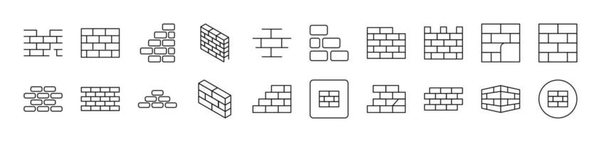 Brick Wall Set of Thin Icons. Editable Stroke. Suitable for Web Sites, Books, Cards, Apps vector