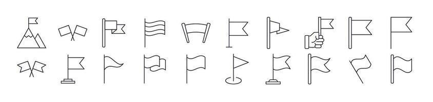 Collection of Outline Symbols of Flag Drawn with Thin Line for apps, web sites, banners, infographics and other types of design vector