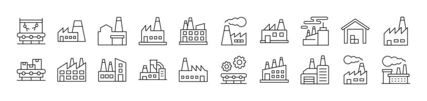 Collection of Icons of Factory, Manufacture Drawn with Thin Line for apps, web sites, banners, infographics and other types of design vector