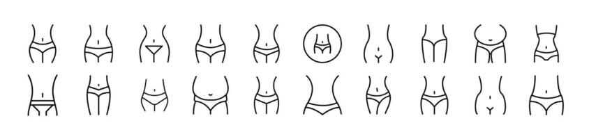Waist Related Line Icons for Web Sites, Books, Cards, Apps. Editable Stroke. Suitable for Web Sites, Books, Cards, Apps vector