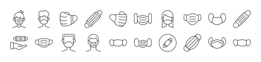 Collection of Line Icons of Medical Face Mask Drawn with Thin Line for apps, web sites, banners, infographics and other types of design vector