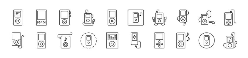 Set of Line Icons of Music Player. Editable Stroke. Minimalistic Linear Pictogram for Design of Cards, Apps, Banners, Posts vector