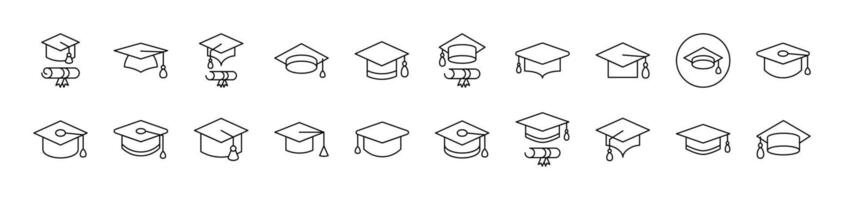 Academic Square Cap Icon Set for UI, Placards, Books, Apps. Editable Stroke. Suitable for Web Sites, Books, Cards, Apps vector
