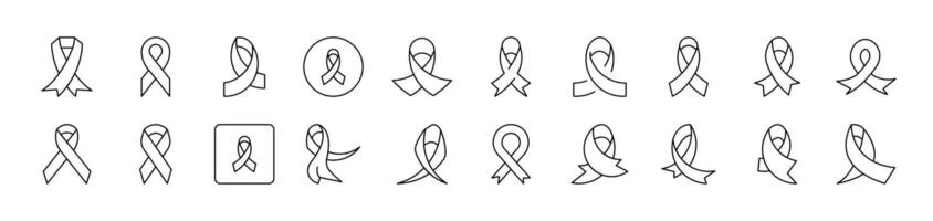 Cancer Pink Ribbon Bundle of Thin Icons. Editable Stroke. Suitable for Web Sites, Books, Cards, Apps vector