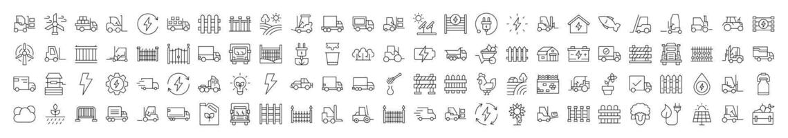 Agriculture Icon Set. Contains Icons of Tractor, Fence, Farm, Energy that Can Be Used for Design of Cards, Posts, Apps, Web Sites vector