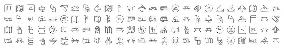Beach, Umbrella, Surfing, Lifeline, Summer Rest Editable Strokes Drawn with Thin Line. Collection of Various Design Elements that Can Be Used for Apps, Articles, Web Sites, Social Media vector