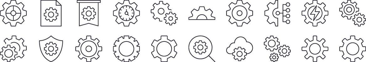 Pack of Line Icons of Gear. Editable Stroke. Minimalistic Linear Pictogram for Design of Cards, Apps, Banners, Posts vector