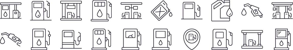 Set of Line Icons of Gas Station. Editable Stroke. Minimalistic Linear Pictogram for Design of Cards, Apps, Banners, Posts vector