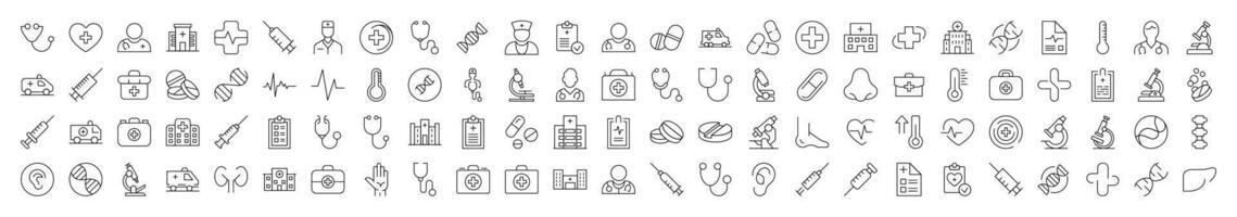 Hospital Icon Pack. Contains Icons of Organs, Doctor, Pills, Syringe, Clinic that Can Be Used for Design of Cards, Posts, Apps, Web Sites vector