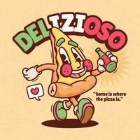 Illustration of pizza character with speech bubble. Food and fast food concept. vector
