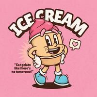 Cute ice cream cartoon characters excitedly welcome the day vector