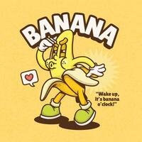 Banana man cartoon character with speech bubble. Illustration of banana man. vector