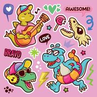 Amazing Dinosaur Stickers with Cool Poses vector
