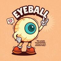 Eyeball cartoon character with hand gesture isolated on orange background. illustration. vector
