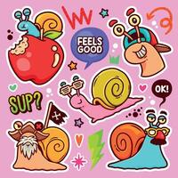 Adorable Snail Stickers with Cute Poses vector