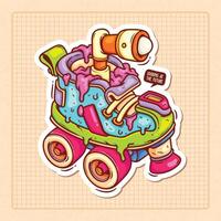 Roller Skates With Binoculars Hand Drawn Color Doodle Illustration vector