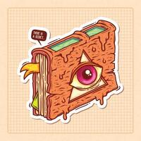 The Book with Horrifying Big Eyes Hand Drawn Color Doodle Illustration vector