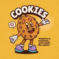 Cookie illustration. Chocolate chip cookie character with hands and legs. vector