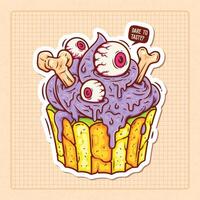 Cupcakes With Scary Toppings Hand Drawn Color Doodle Illustration vector