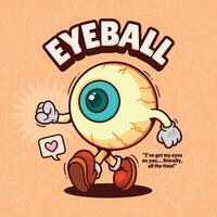 Eyeball cartoon character with speech bubble isolated on orange background. vector