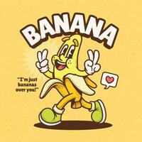 Banana cartoon character. Illustration for your design. Isolated on yellow background. vector
