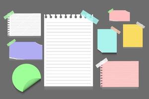 Realistic blank paper sheets with colorful tape on grey background isolated illustration vector