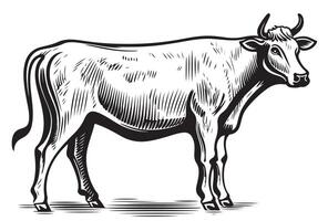 A cow standing in a black and white drawing vector