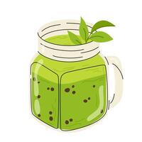 Fresh matcha smoothie with mint twig and tapioca. Healthy drink. For menu, poster, recipe design or food blog. vector
