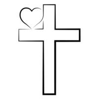 Heart on Christian cross, cross heart one line love god vector