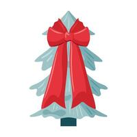 A trendy Christmas tree adorned with festive decorations and topped with a large, vibrant red bow. This flat-style illustration captures the holiday spirit with its simplicity and charm. vector