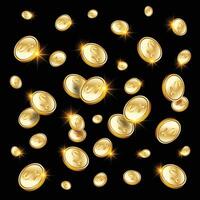 A black background with gold Dollar coins and a black background, Golden coins pattern Background vector