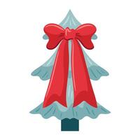 A stylish Christmas tree adorned with a large red bow, flat-style illustration captures the essence of the holiday season. Perfect for festive designs, it brings warmth and cheer to any project vector