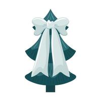 A stylish Christmas tree adorned with colorful ornaments, twinkling lights, and topped with a large, elegant white bow. This flat-style illustration captures the festive spirit perfectly. vector