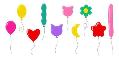 Colorful balloons in various shapes and colors for celebration and decoration vector