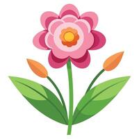 Simple Flower with Green Leaf in Summer vector
